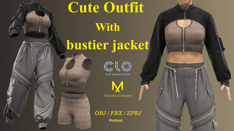 Cute Outfit with Bustier Jacket/ zprj/ obj/ fbx