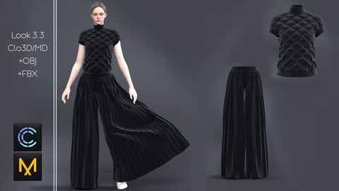 Marvelous Designer / Clo3d project+OBJ+FBX. Professional pattern in the garments industry. Look 3.3