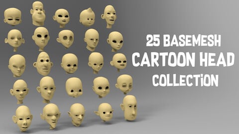 25 basemesh cartoon head collection