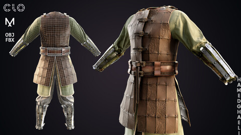 Viking Leather Armor Low-poly With PBR Textures + Marvelous Designer / Clo3d File + High-poly