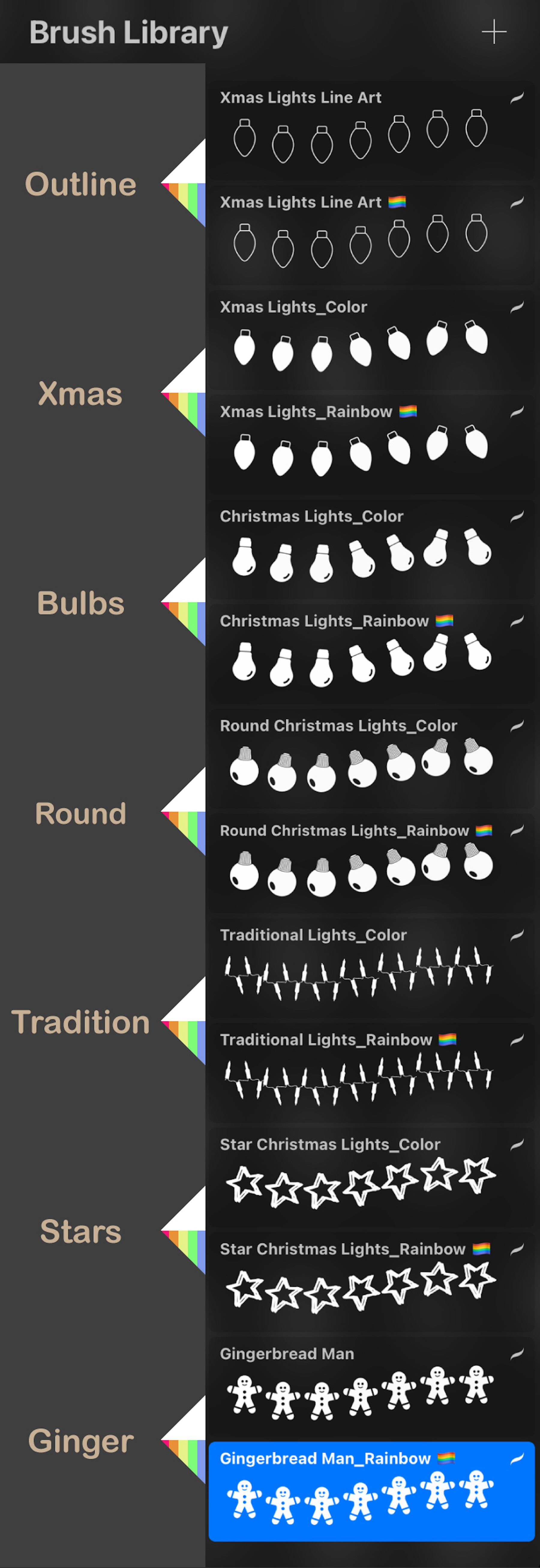 ArtStation Procreate Brushes Christmas Lights & Gingerbread Stamps
