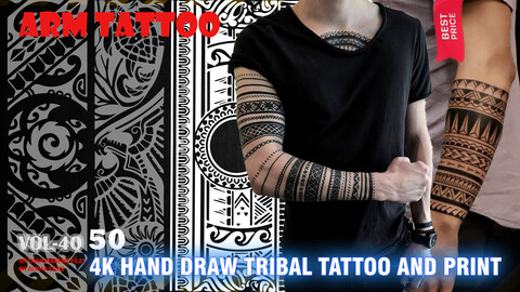 50 4K HAND DRAW TRIBAL TATTOO AND PRINT (MAORI STYLE4 FOR ARM) - VOL40