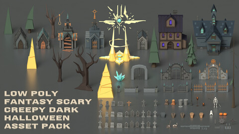 Low Poly Fantasy Scary Creepy Dark Halloween 3D Asset Pack