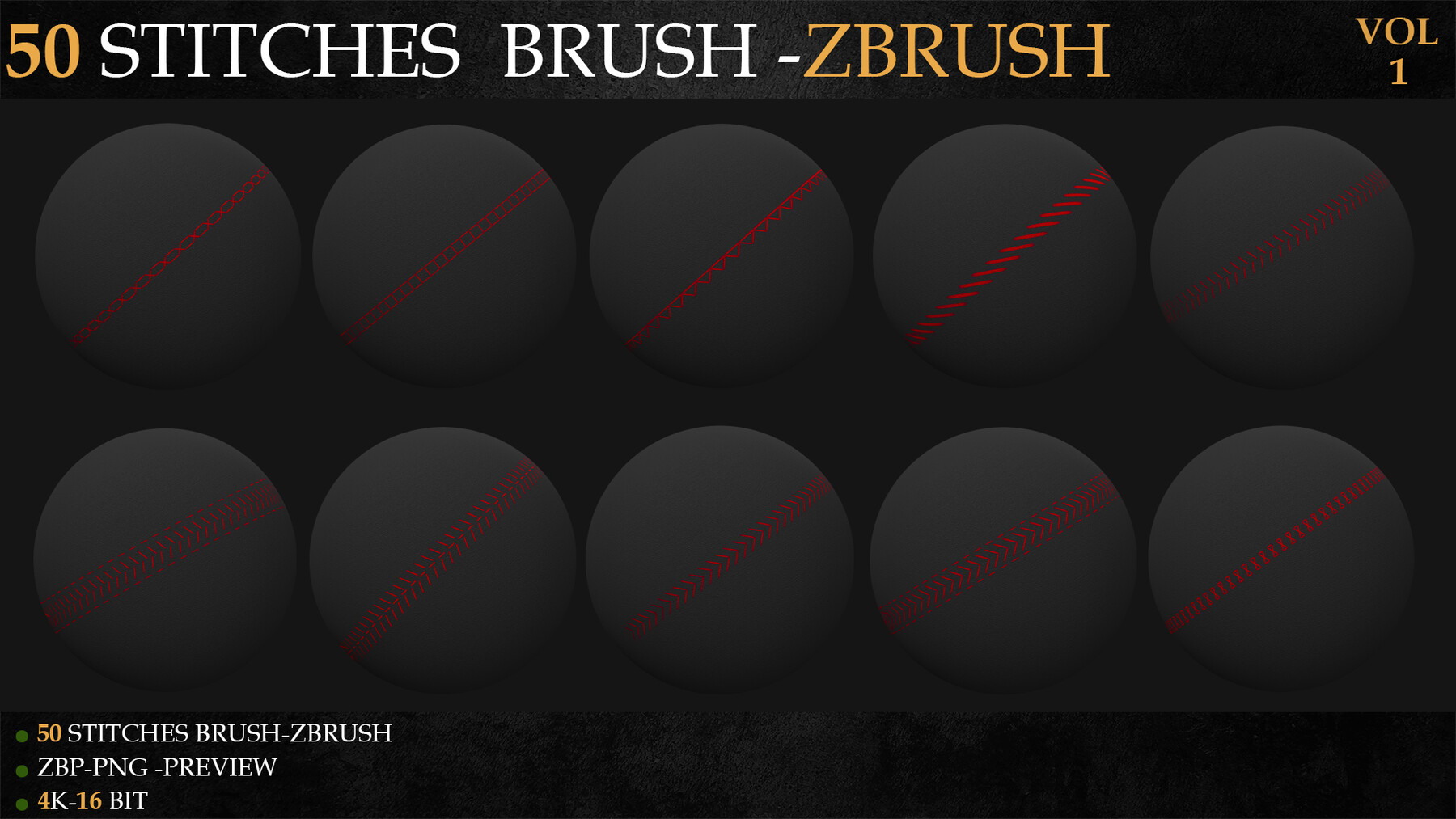 ArtStation - 50 STITCHES BRUSH (ZBRUSH)-VOL 1 | Brushes