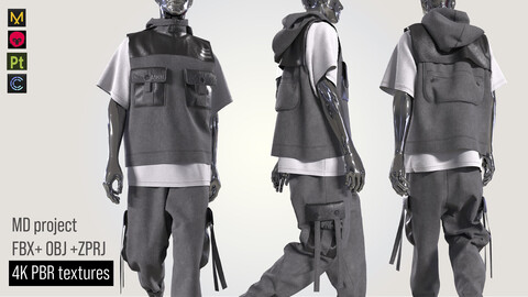 3D cyberpunk outfit vest jacket pants shirt