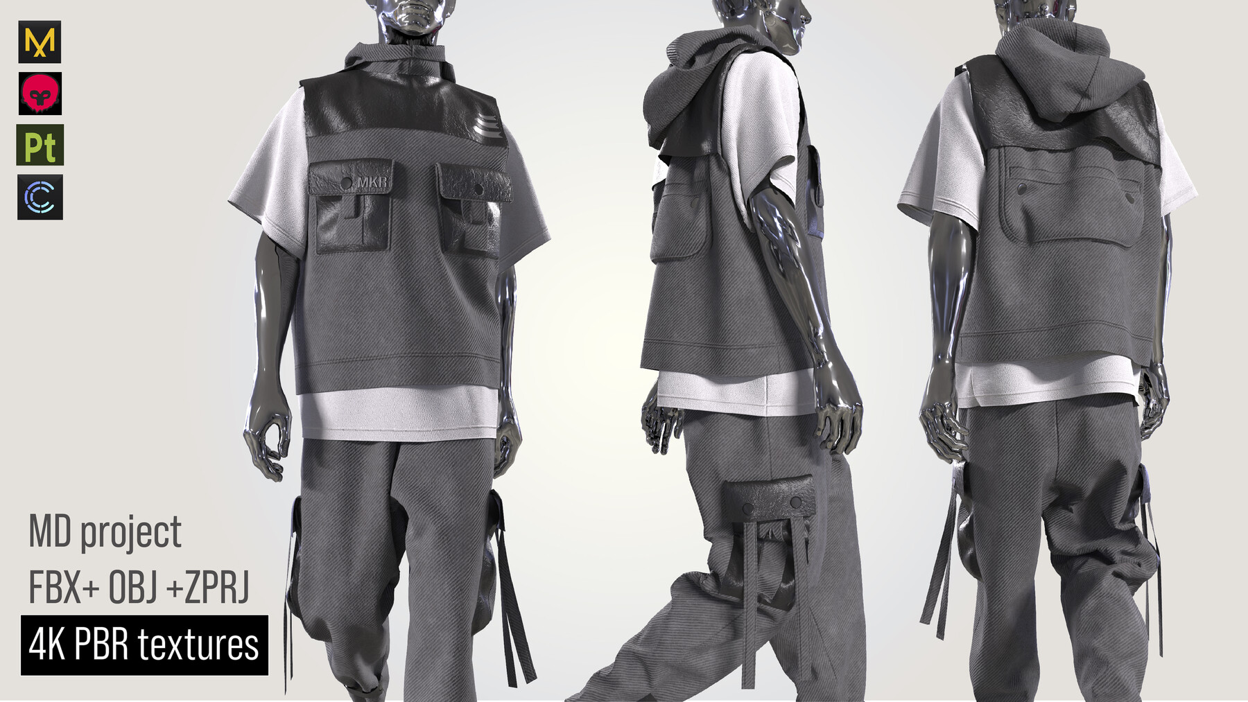 ArtStation - 3D cyberpunk outfit vest jacket pants shirt | Resources