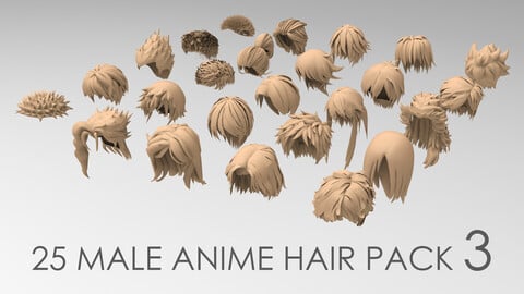 25 male anime hair pack 3