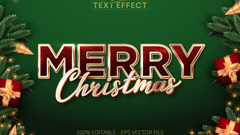 Merry Christmas text effect, editable shiny gold text style