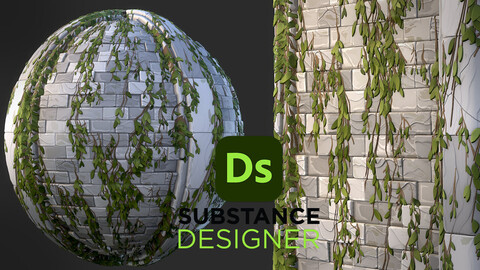 Stylized Ruin Wall with Foliage - Substance 3D Designer