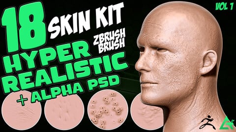 Hyper Realistic Skin Kit - Zbrush Brush + Alpha PSD V1