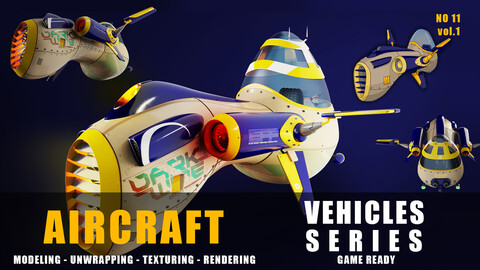 Humoro sci fi cyberpunk Aircraft game ready high poly and low poly (original concept) NO.11