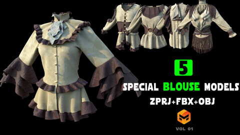 Special blouse models. MD,CLO3D,ZPRJ+OBJ+FBX