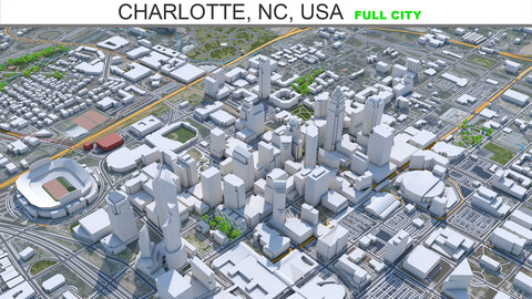 Charlotte city NC USA 3d model 50km