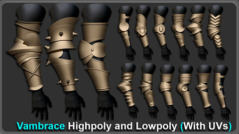 Vambrace Highpoly and Lowpoly (With UVs) Vol 2