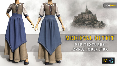 Medieval female Outfit  / Marvelous Designer / PBR Textures