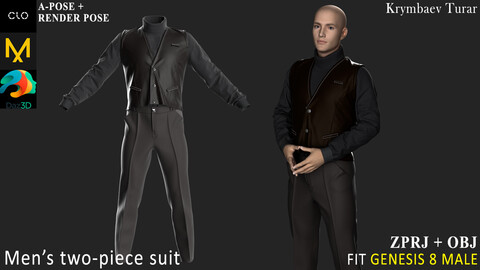 Men's two-piece suit Marvelous Designer / Clo 3D project +obj