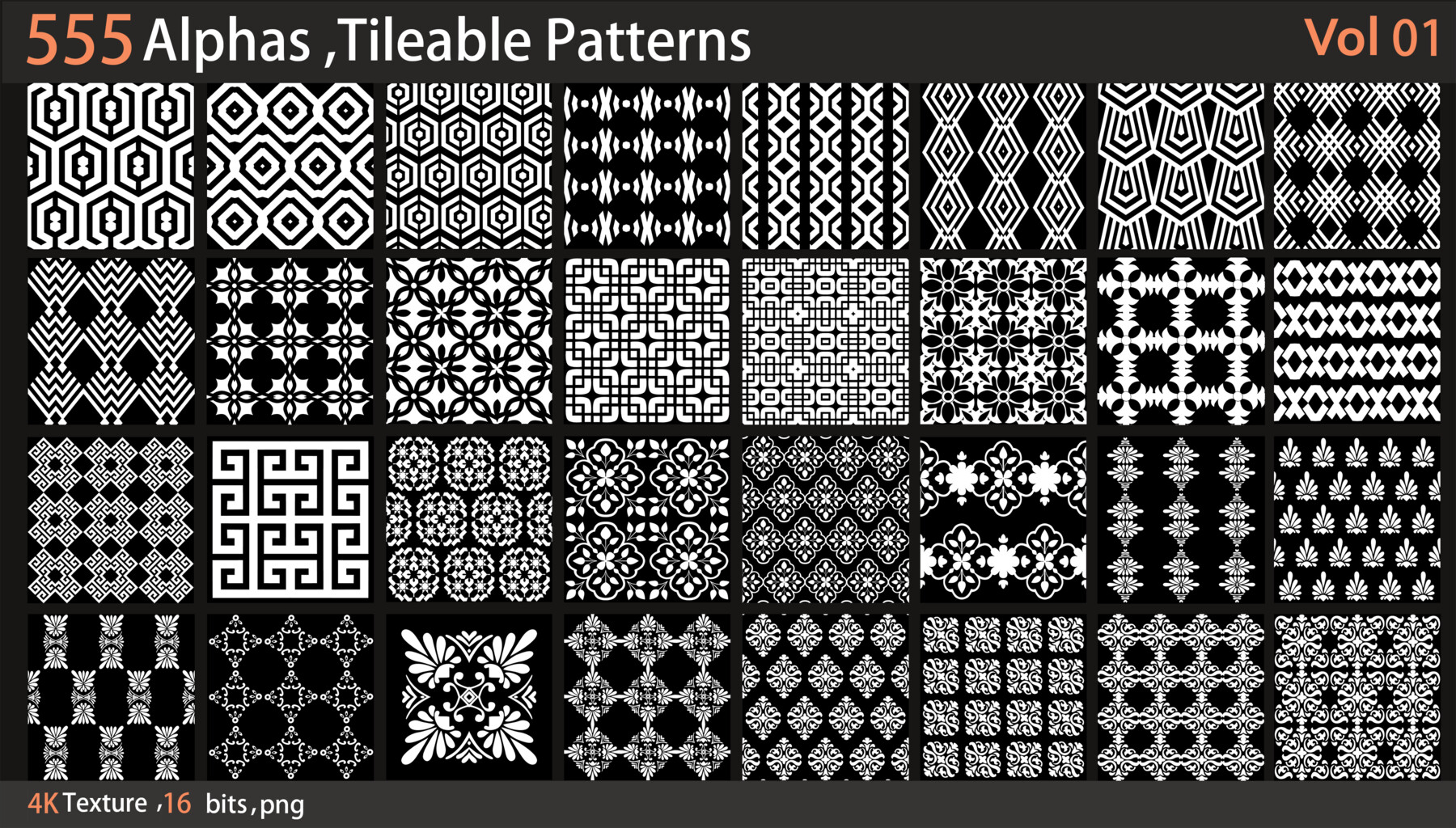 ArtStation - 555 Alphas ,Tileable Patterns_Vol1 | Brushes