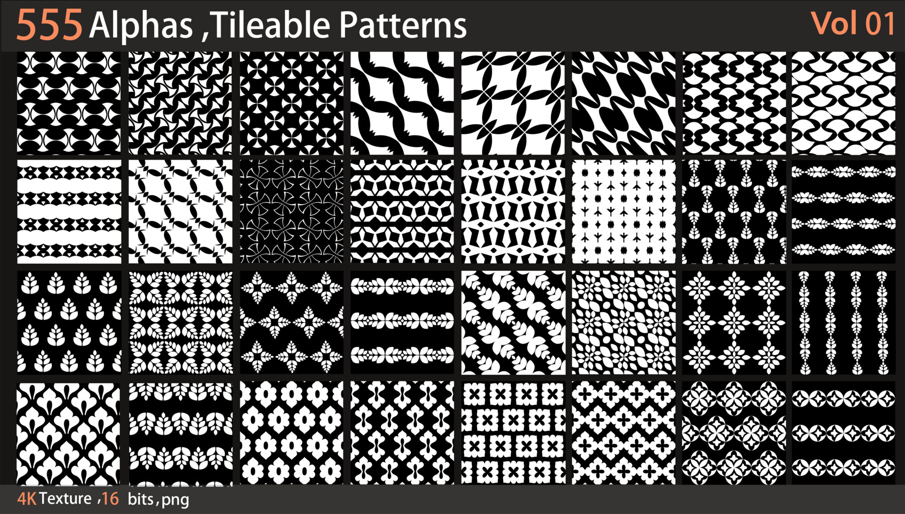 ArtStation - 555 Alphas ,Tileable Patterns_Vol1 | Brushes