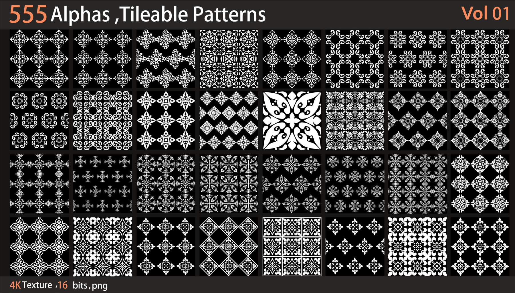 ArtStation - 555 Alphas ,Tileable Patterns_Vol1 | Brushes