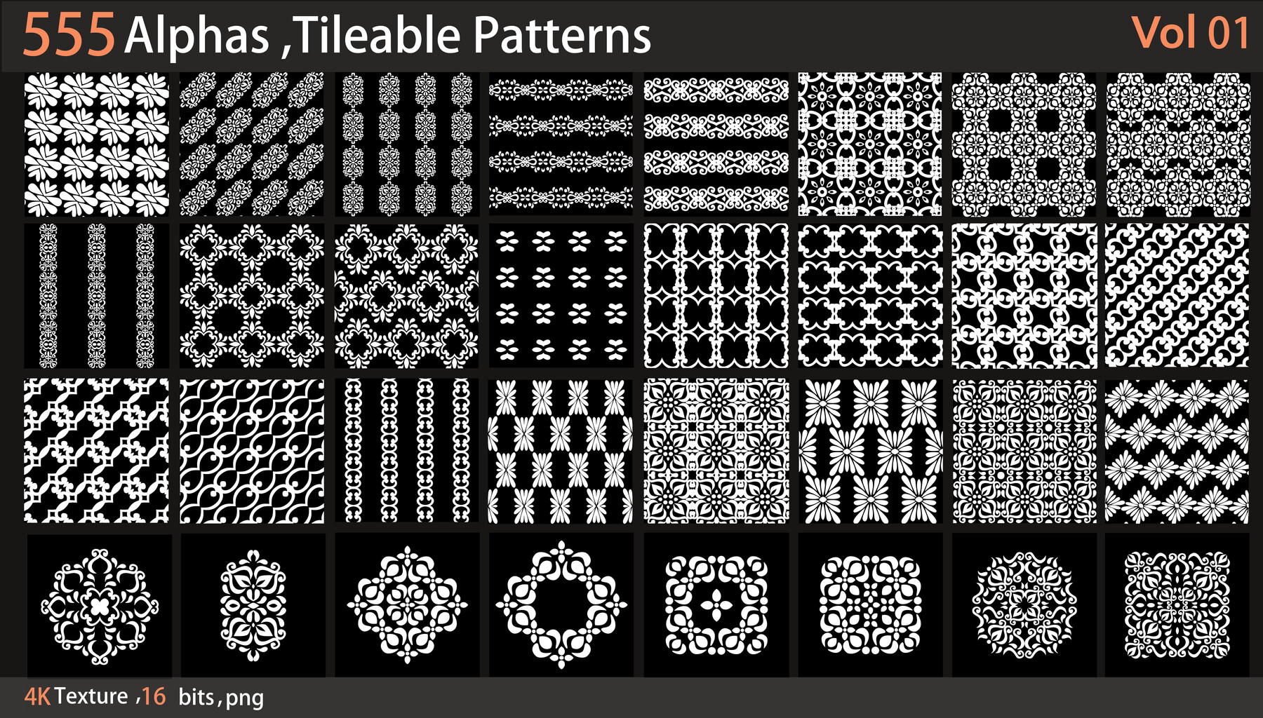 ArtStation - 555 Alphas ,Tileable Patterns_Vol1 | Brushes