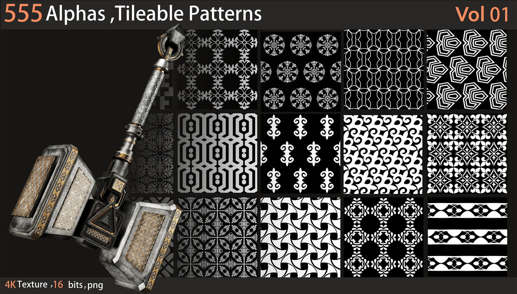 ArtStation - 555 Alphas ,Tileable Patterns_Vol1 | Brushes