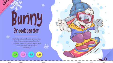 Cartoon Bunny Snowboarder. Clipart