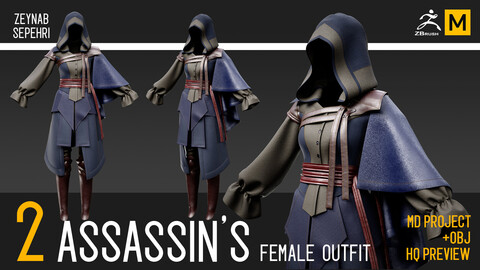 2 Assassin's Female Outfit  MD project + OBJ