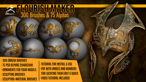 Flourish Maker 300 ZBrush Brushes And 75 Alphas