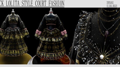 Black Lolita Style Court Fashion（topology/UV ）