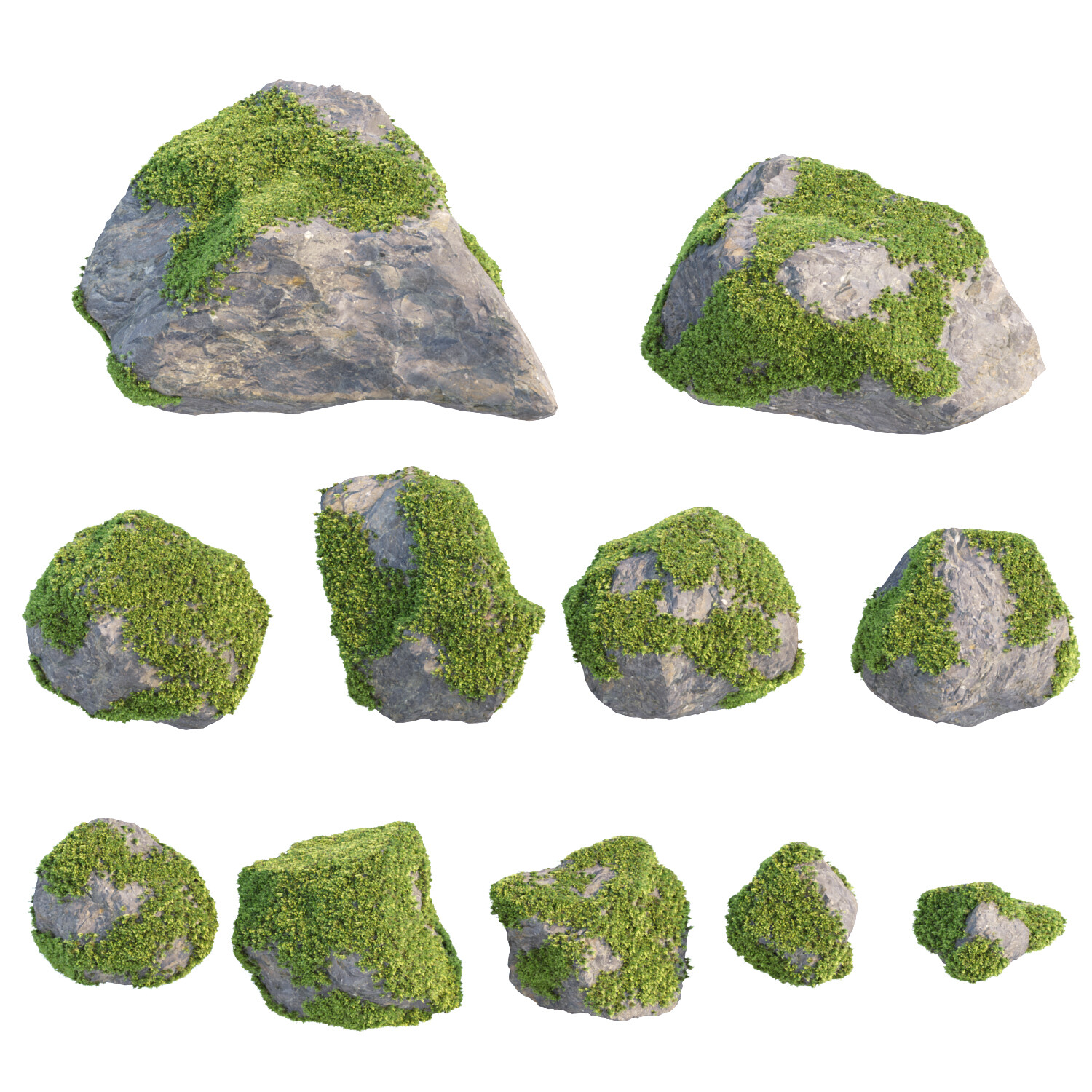 Mossy rocks and plants 3D model