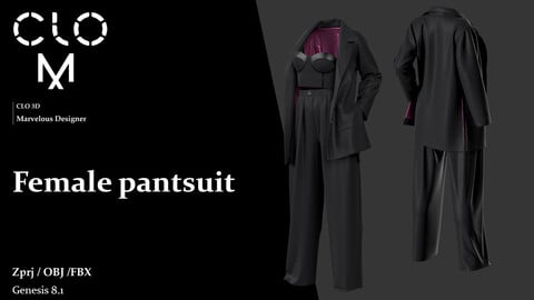 Female pantsuit  / Marvelous Designer/Clo3D project file + OBJ