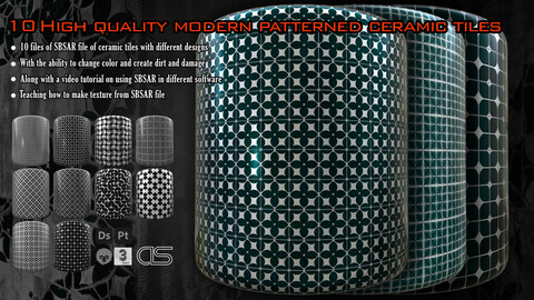10 High quality modern patterned ceramic tiles + Tutorial how to use the SBSAR file