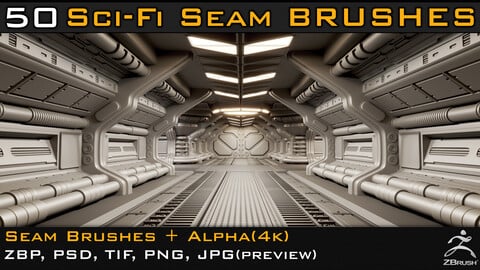 50 Sci-fi Seam Brushes + Alpha ( Tileable 4k-16bit) Vol.03