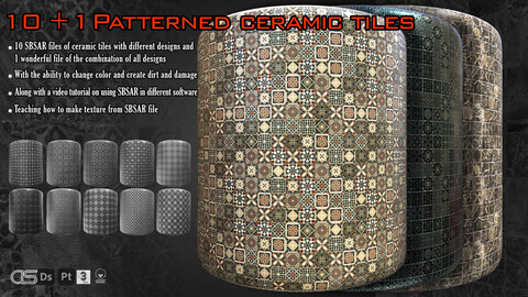 10+1 Hgh quality Patterned ceramic tiles + Tutorial how to use the SBSAR file