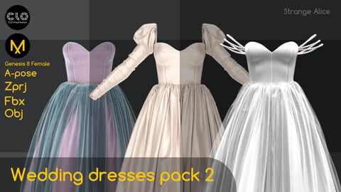 Wedding dresses pack 2. Clo3d, Marvelous Designer projects.