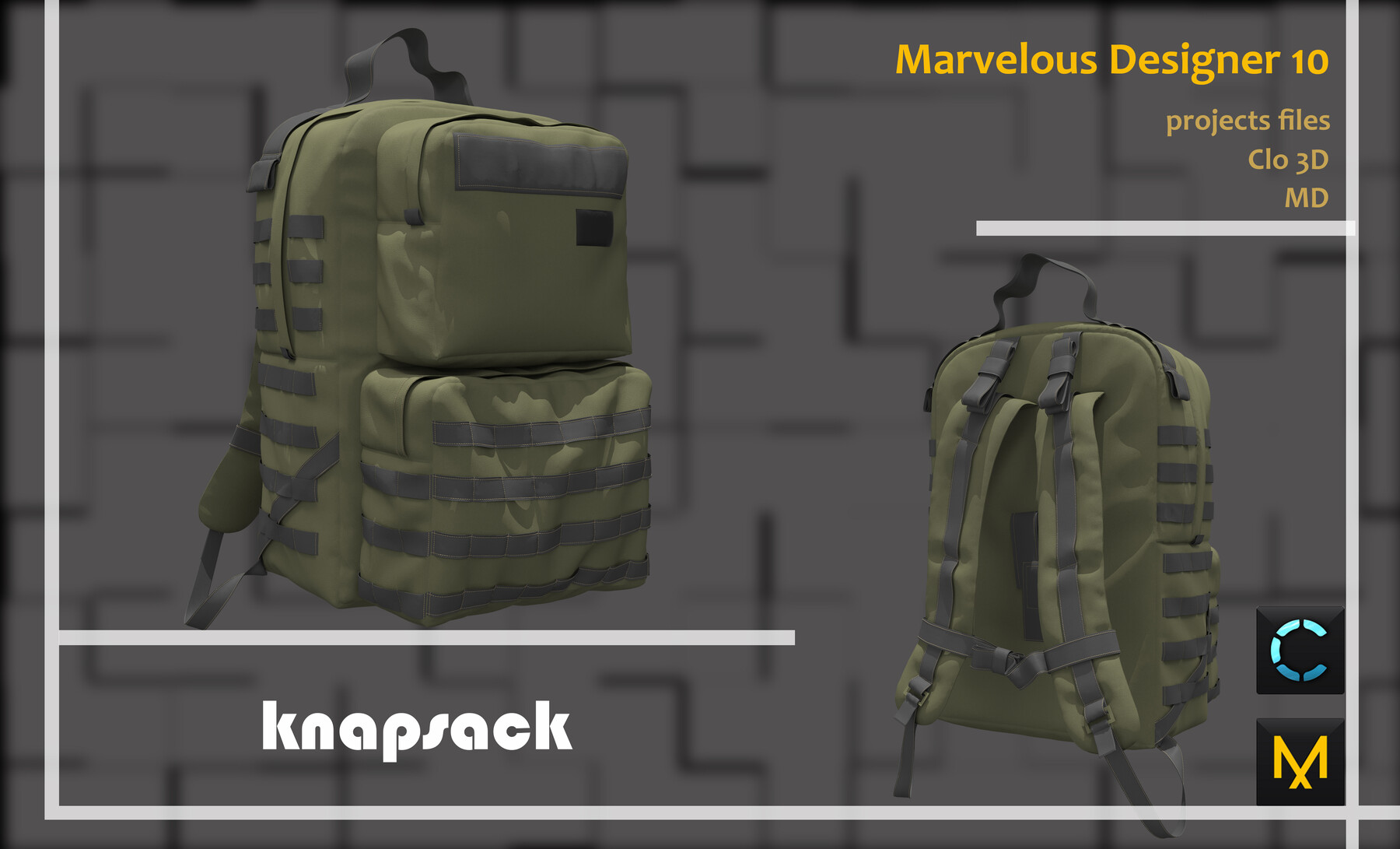 ArtStation - BACKPACK MODELS Vol 40 Marvelous designer/ Clo3d AND OBJ FILES