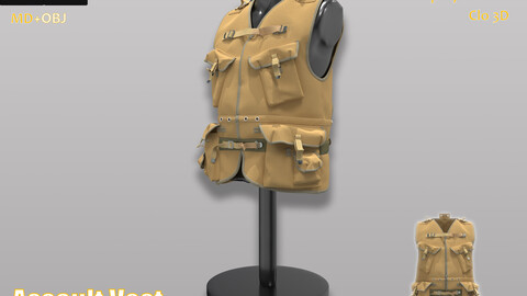 Assault Vest_Vest for Battlefield_Military/Tactical vest_Clo3d, Marvelous designer