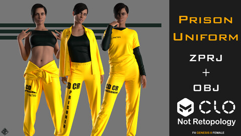 Female Prison Uniform Pack (3 styles) - MD / CLO3D projects + OBJ - FBX