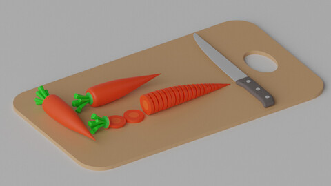 Cartoon Sliced Carrot Chopping Board Kitchen Knife 2 3D model