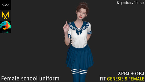 Female school uniform Marvelous Designer / Clo 3D project +obj