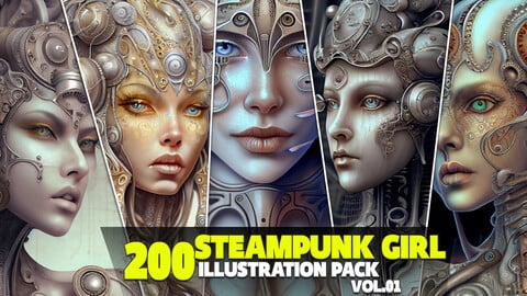 200 Steampunk Girl Illustration Pack Vol.01