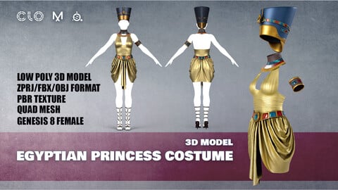 Egyptian princess Costume Low-poly 3D model (PBR)