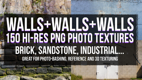 Walls Photo Pack - 150 Hi-res photos - Concrete, Brick, Industrial, Sandstone and more