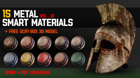 " 15 High Detailed Metal Smart Materials " (Vol.1) + Free SCIFI Box 3D Model