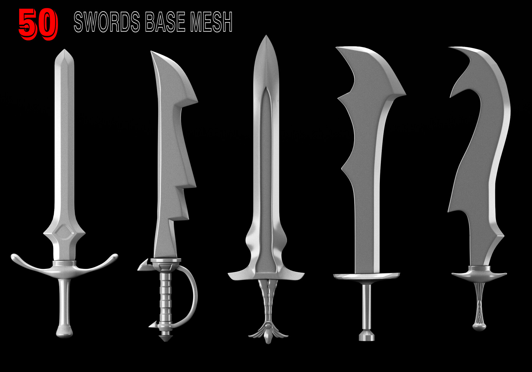 ArtStation 50 sword base mesh + 20 Shuriken batman star collection