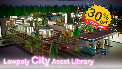 Low Poly City Asset Library Kitbash (200 Objects)