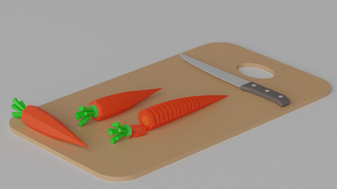 Cartoon Sliced Carrot Chopping Board Kitchen Knife 1 3d model