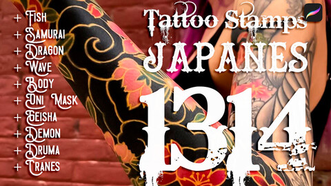 Japanes brushes, tattoo brushes procreate stamps dragon tattoo stamps wave tattoo stamps body tattoo stamps demon