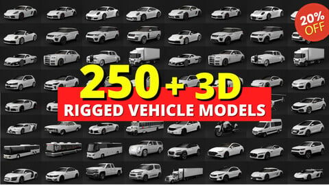 250+ High Detailed Fully Rigged Transportation Vehicle Models Collection - High-poly 3D Car Models