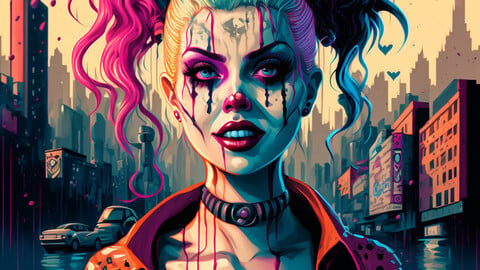 6k Digital Print of The Queen of Clowns. Master of Jokers. Issue 2 - A Psychedelic Comic Book Character Portrait Painting